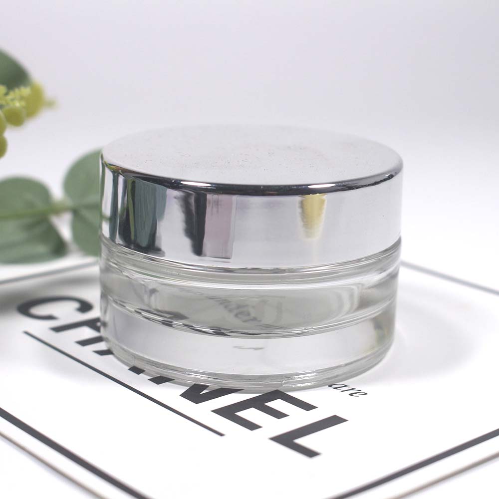 20g Empty glass can cosmetic cream clear glass jar with silver and gloden covers