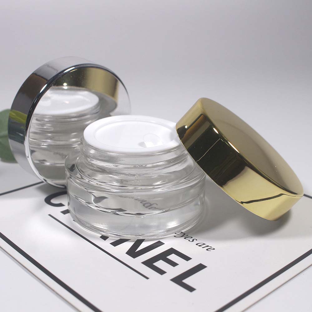 20g Empty glass can cosmetic cream clear glass jar with silver and gloden covers