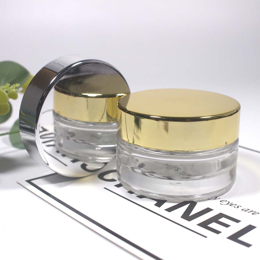 20g Empty glass can cosmetic cream clear glass jar with silver and gloden covers
