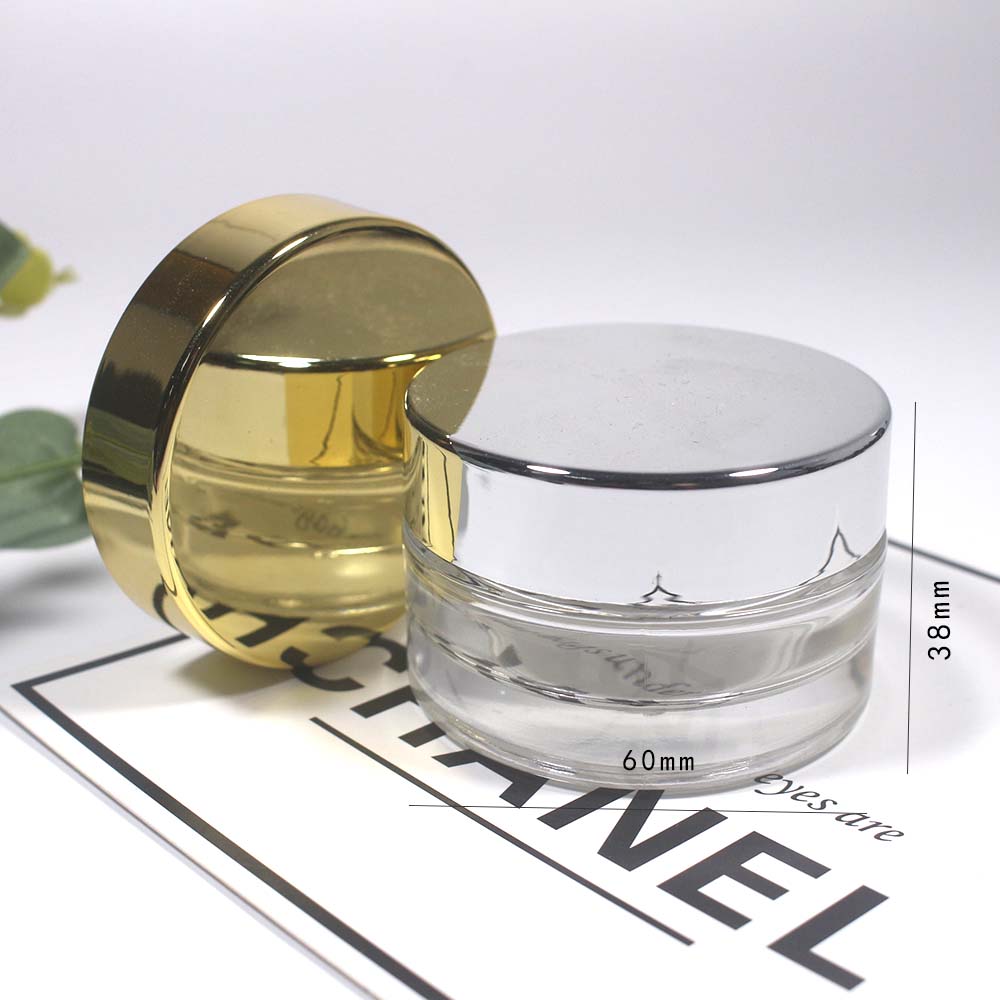 20g Empty glass can cosmetic cream clear glass jar with silver and gloden covers