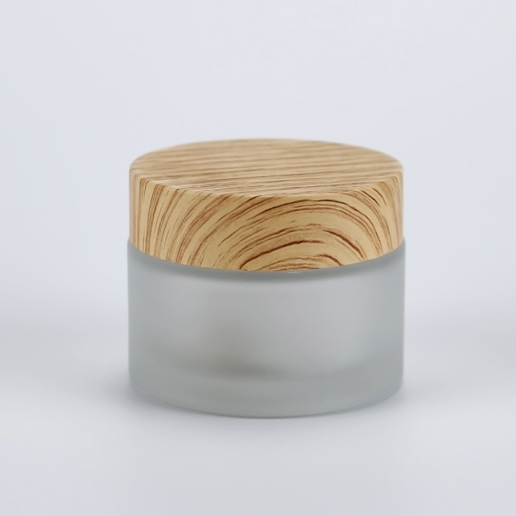 20g Frosted Wide Mouth Glass Bamboo Cosmetic Cream Jar