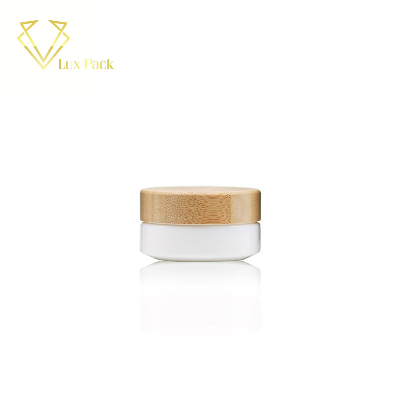 20g High quality white opal glass cosmetic cream packaging glass jar with bamboo lid