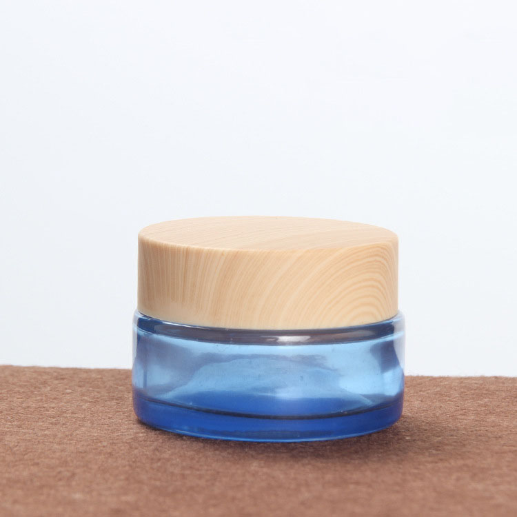 20g blue clear cosmetic glass cream jar eye cream skin cream packaging container with wood grain plastic lid
