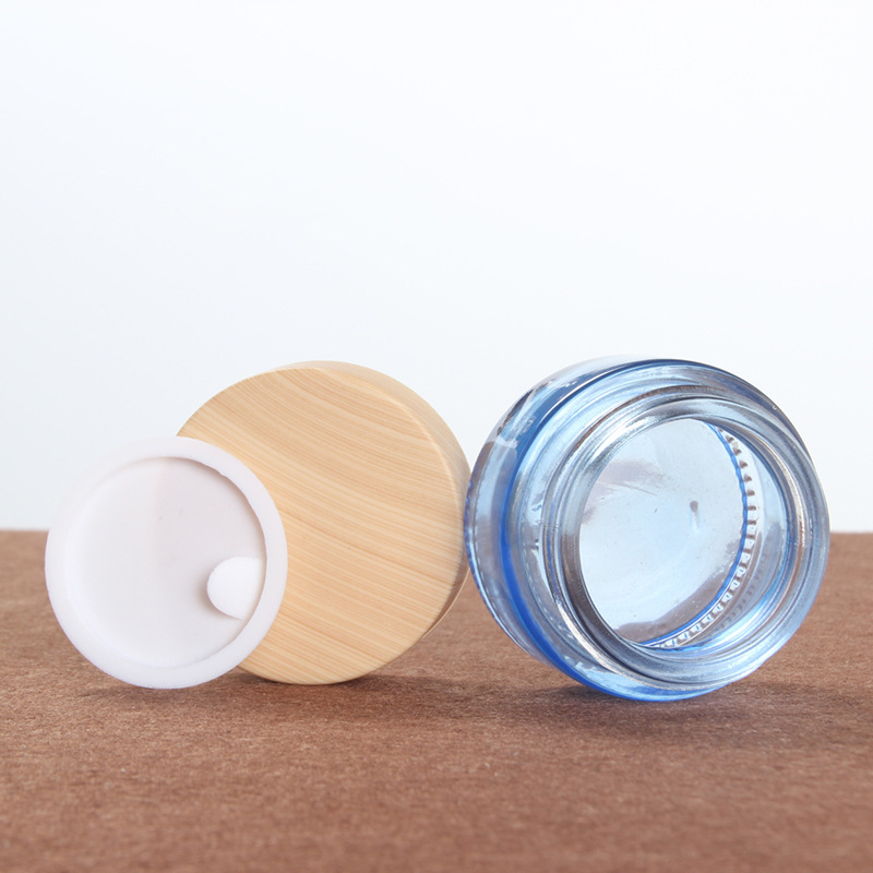20g blue clear cosmetic glass cream jar eye cream skin cream packaging container with wood grain plastic lid