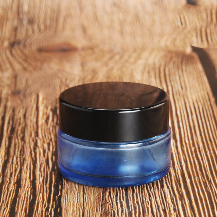 20g clear blue cosmetic glass jar skin care cream eye cream container packaging with black lid