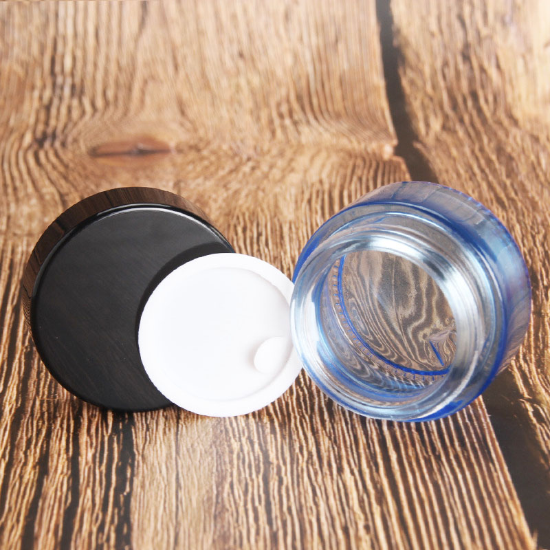 20g clear blue cosmetic glass jar skin care cream eye cream container packaging with black lid