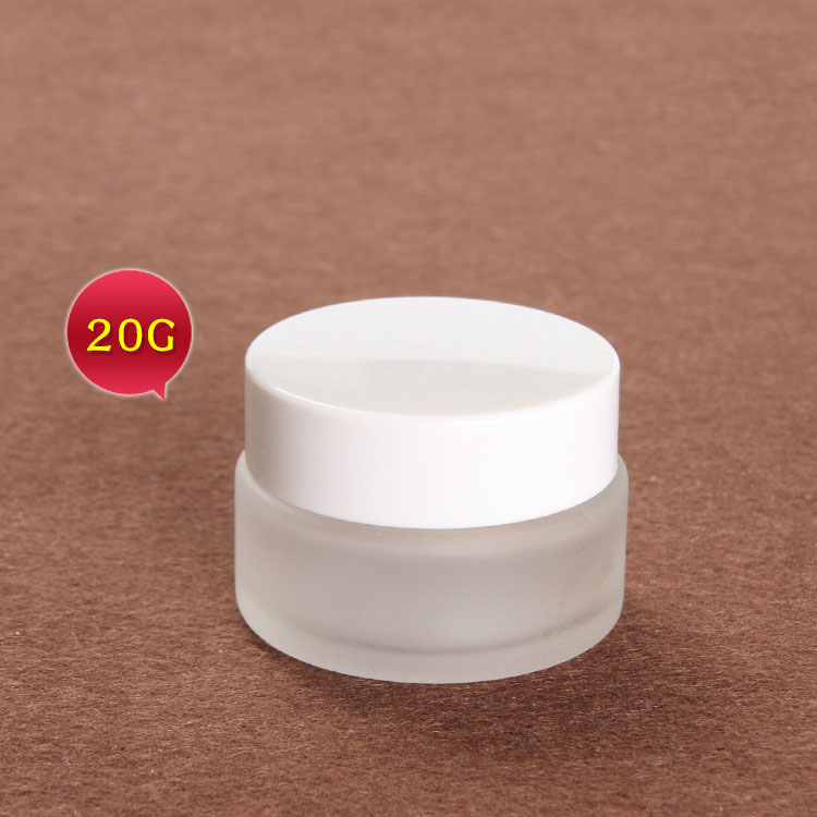 20g cosmetic frosted glass jar matte skin care cream packaging jar with white plastic cover