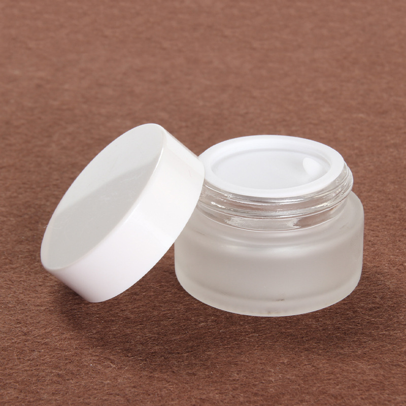 20g cosmetic frosted glass jar matte skin care cream packaging jar with white plastic cover