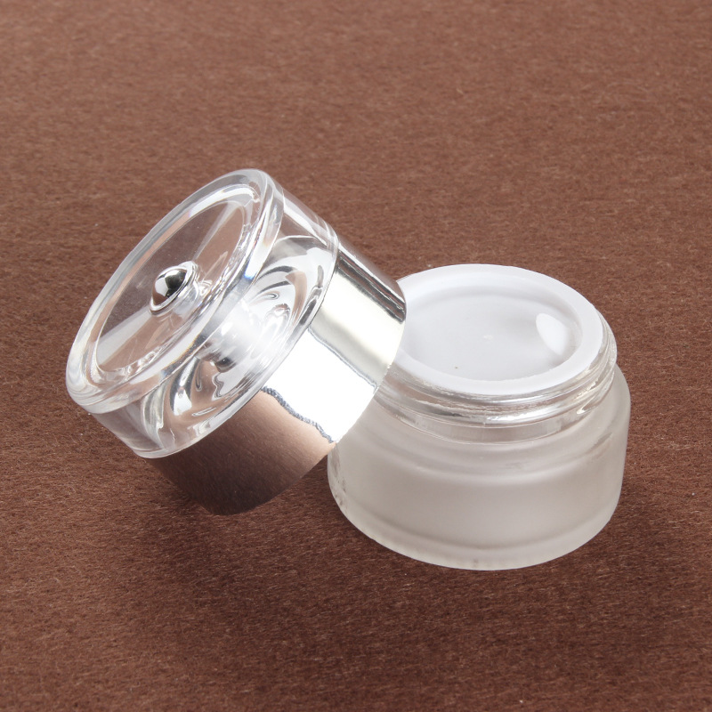 20g cosmetic frosted glass jar with silver acrylic plastic lid eye cream skin cream packaging container