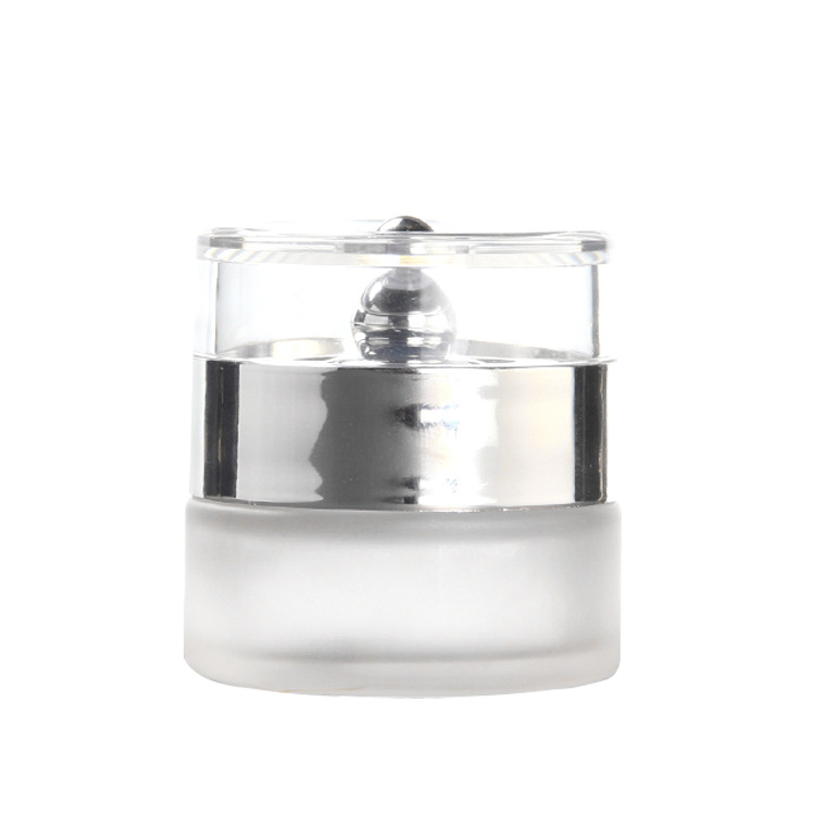 20g cosmetic frosted glass jar with silver acrylic plastic lid eye cream skin cream packaging container