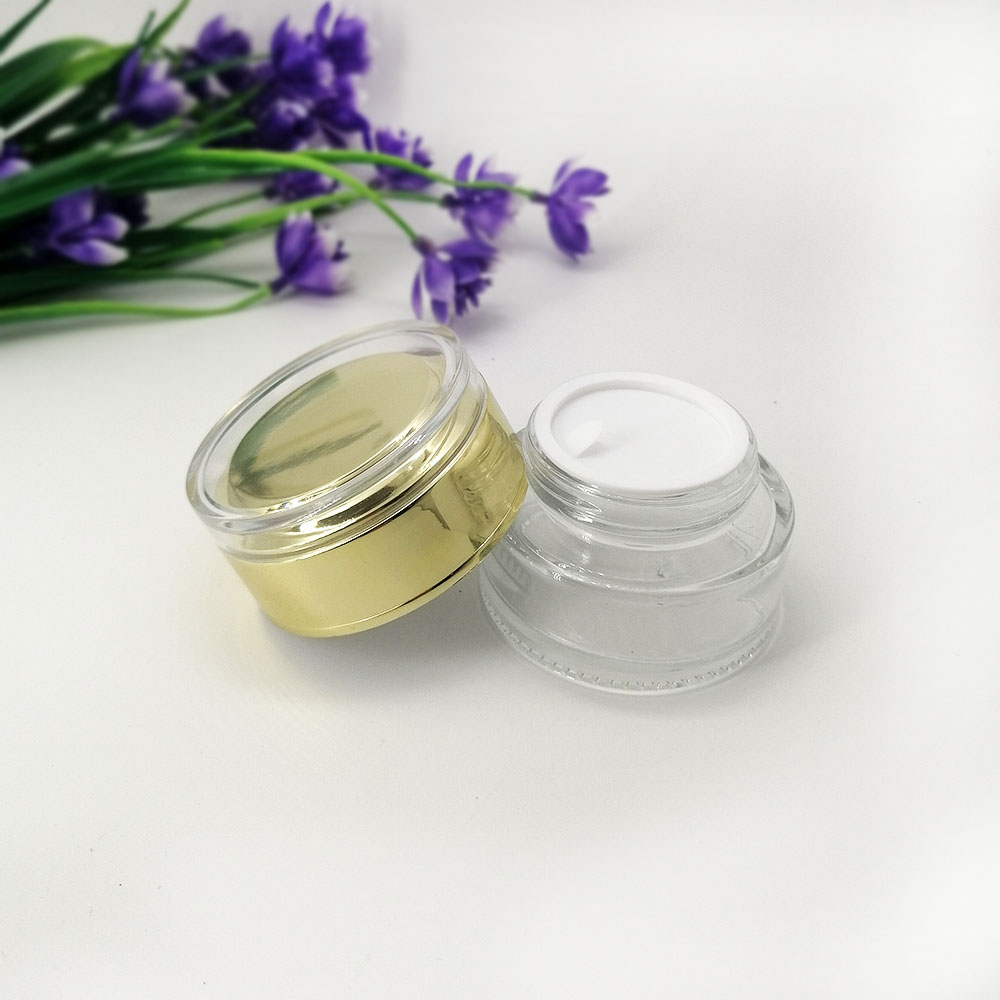 20g cosmetic glass transparent jar with gold acrylic lid skin care eye cream packaging empty bottle container