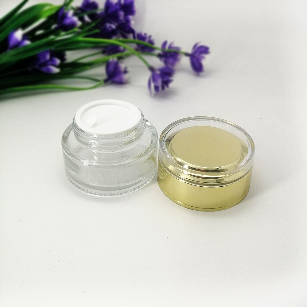 20g cosmetic glass transparent jar with gold acrylic lid skin care eye cream packaging empty bottle container