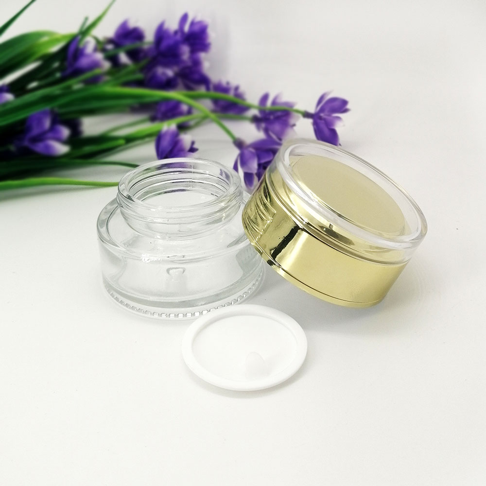 20g cosmetic glass transparent jar with gold acrylic lid skin care eye cream packaging empty bottle container