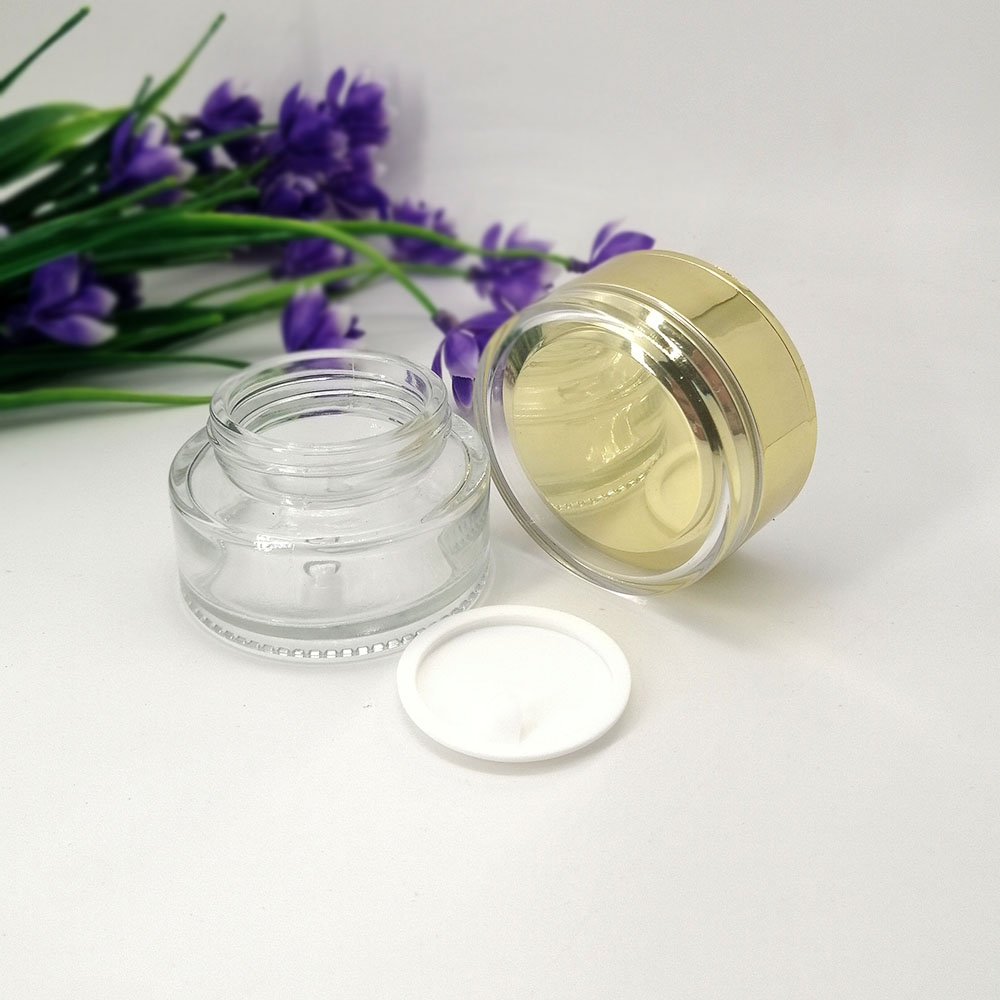 20g cosmetic glass transparent jar with gold acrylic lid skin care eye cream packaging empty bottle container