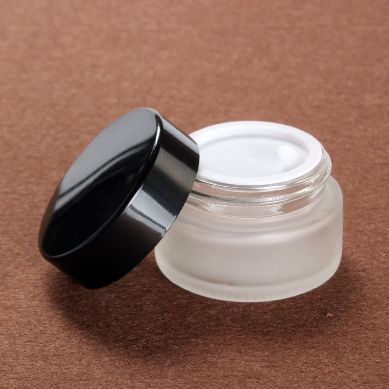 20g cosmetic packaging frosted glass jar skin care cream eye cream container with black lid