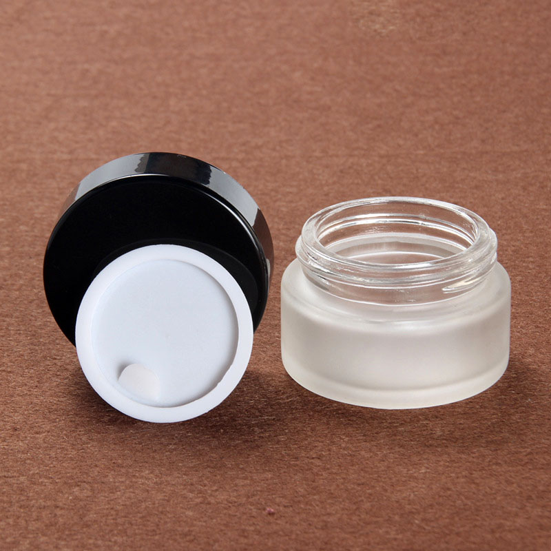 20g cosmetic packaging frosted glass jar skin care cream eye cream container with black lid