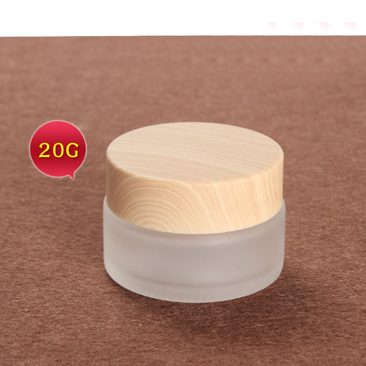 20g frosted glass cream jar eye cream skin cream cosmetic container with wood grain cover lid