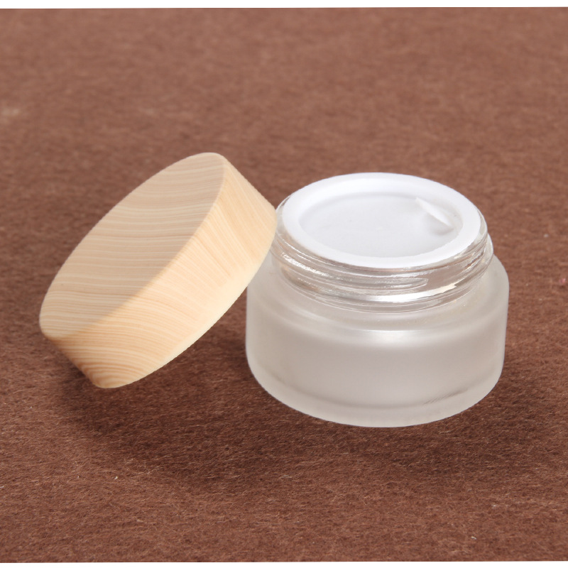 20g frosted glass cream jar eye cream skin cream cosmetic container with wood grain cover lid