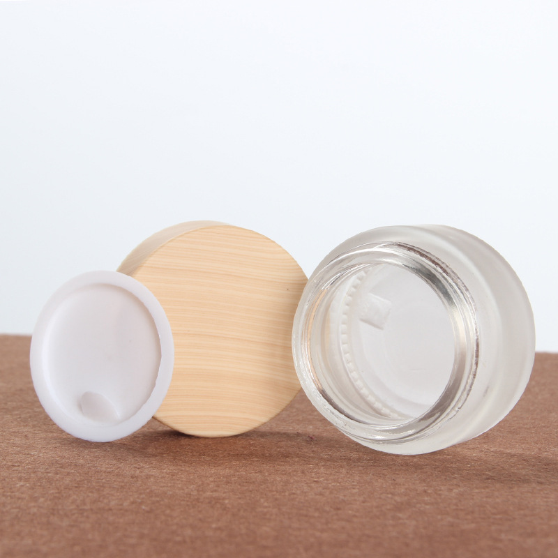 20g frosted glass cream jar eye cream skin cream cosmetic container with wood grain cover lid
