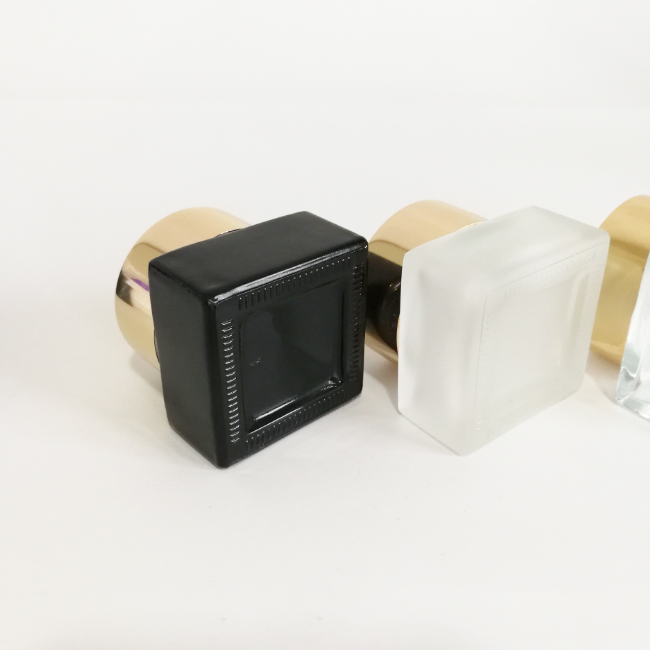 20g glass cosmetic packaging square frosted clear black skincare cream jar with gold cap