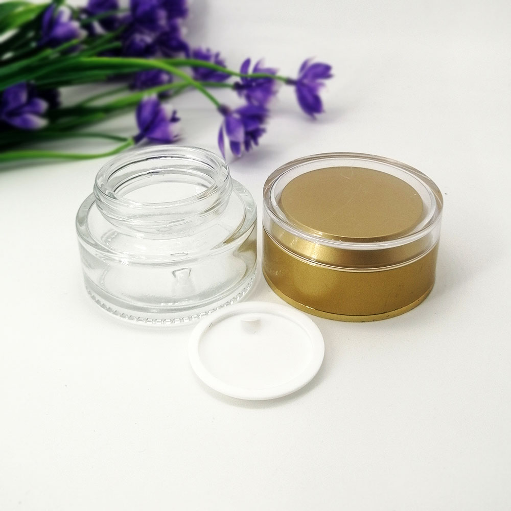 20g glass cosmetic transparent empty jar bottle with yellow acrylic lid eye cream skin care packaging container
