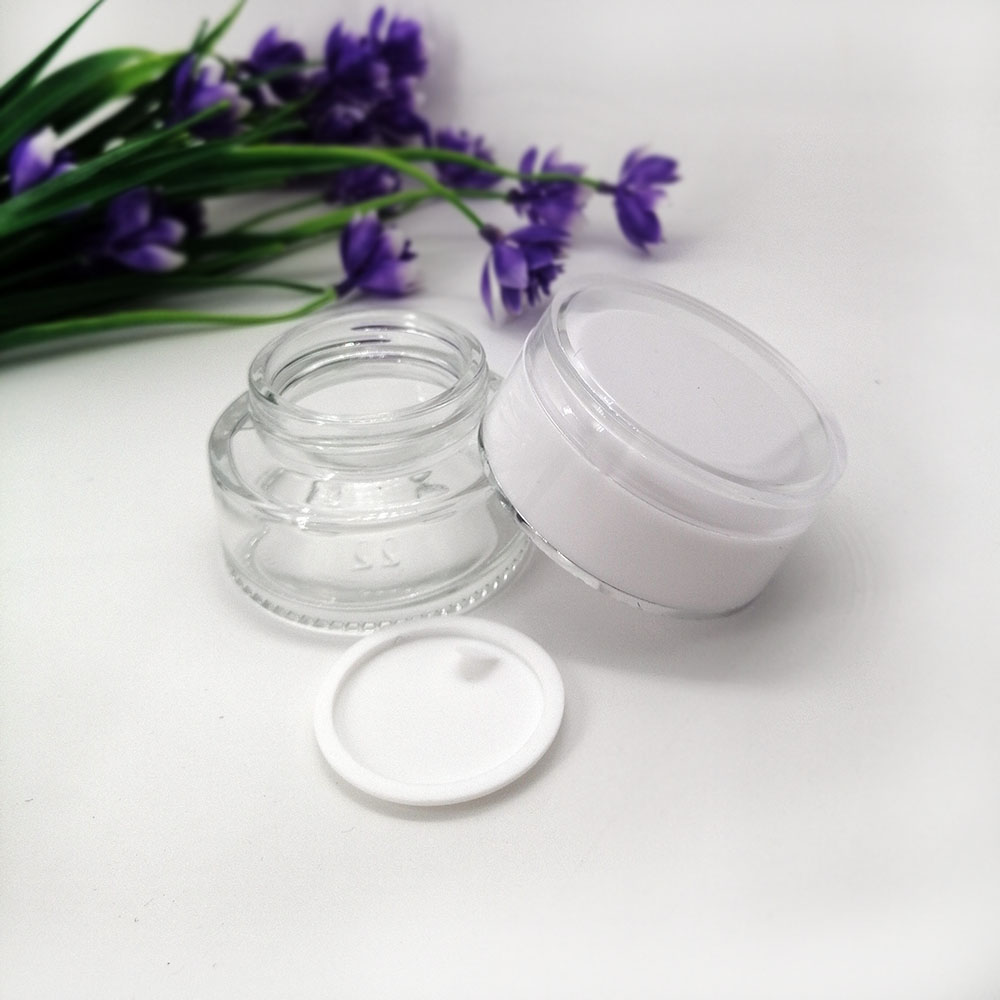 20g glass cosmetic transparent jar with white acrylic lid eye cream skin care packaging empty container jars