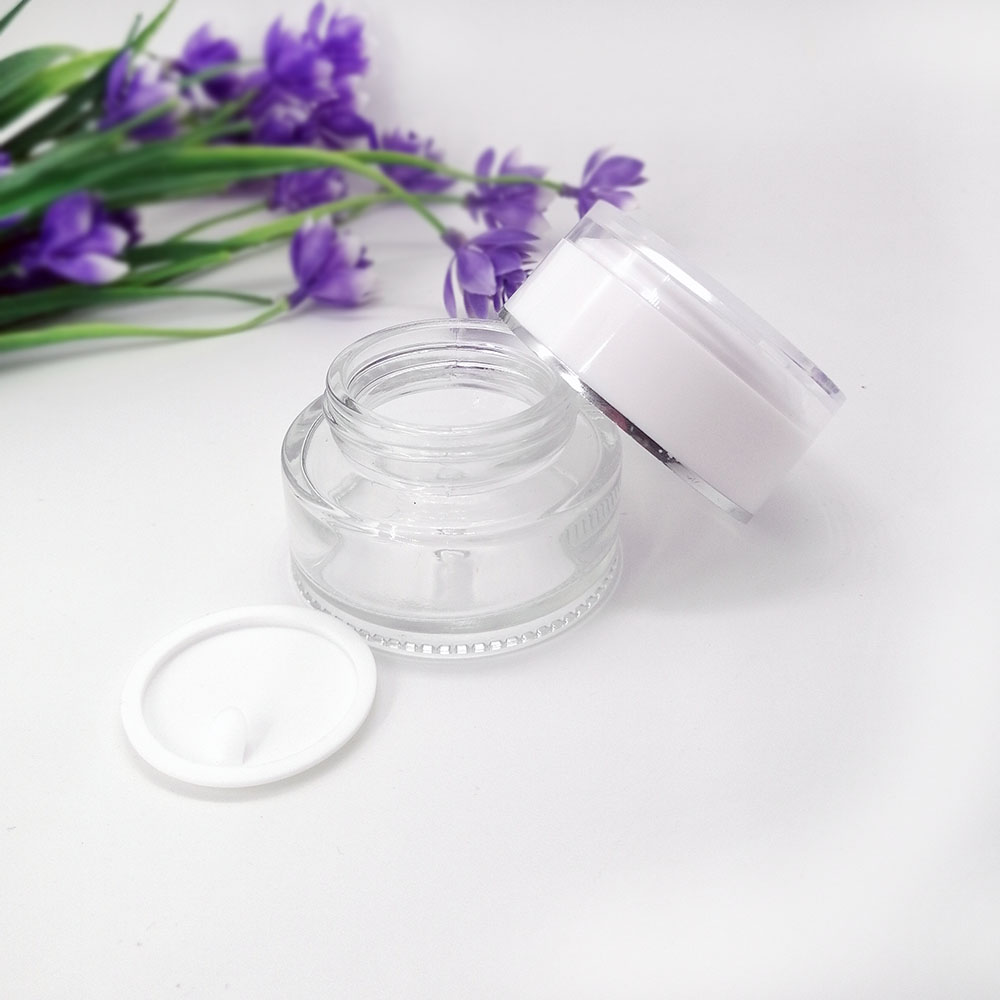20g glass cosmetic transparent jar with white acrylic lid eye cream skin care packaging empty container jars