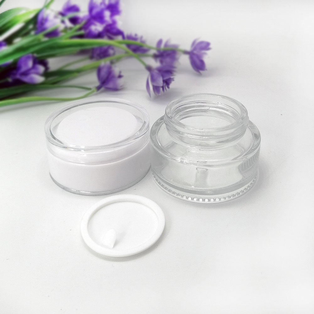 20g glass cosmetic transparent jar with white acrylic lid eye cream skin care packaging empty container jars
