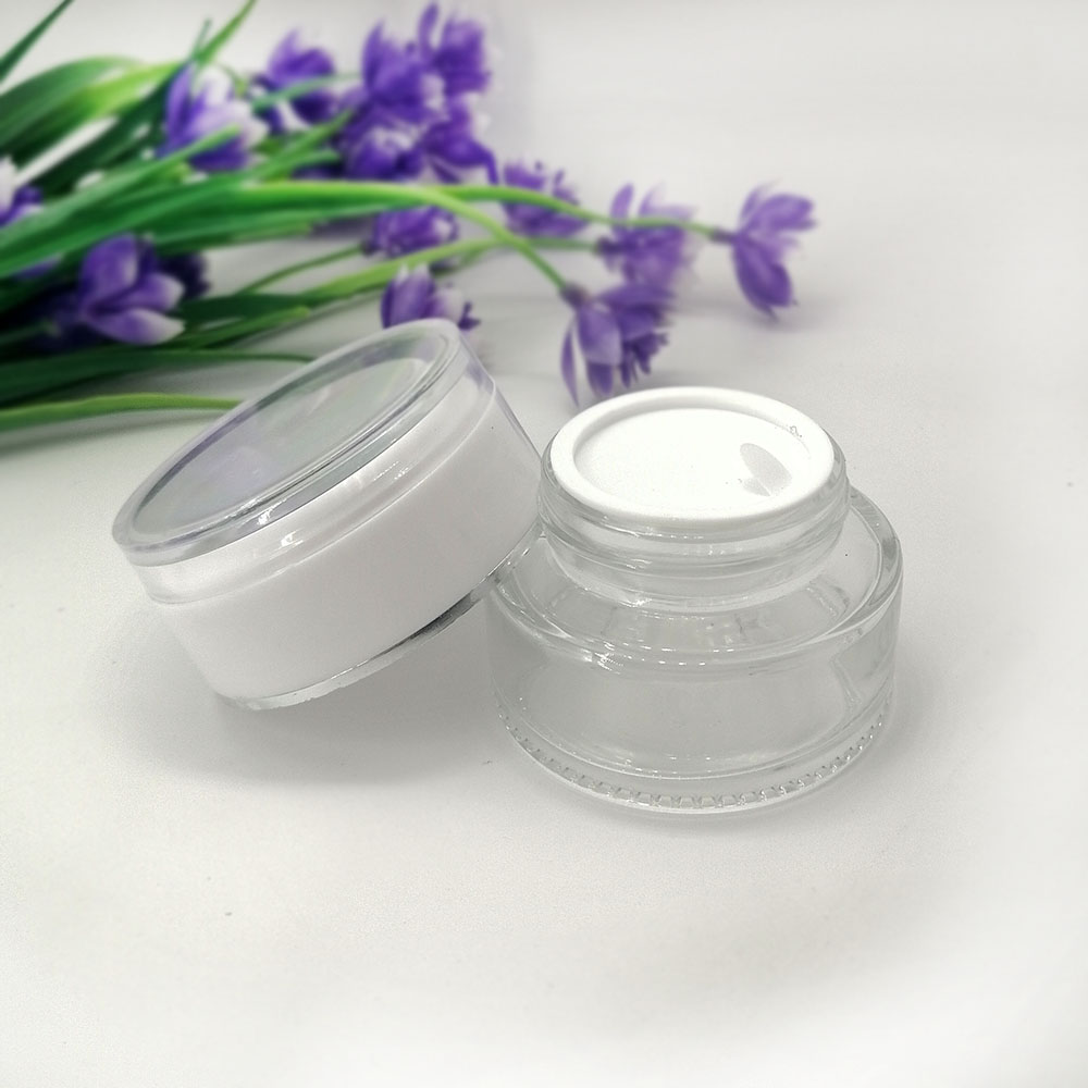 20g glass cosmetic transparent jar with white acrylic lid eye cream skin care packaging empty container jars