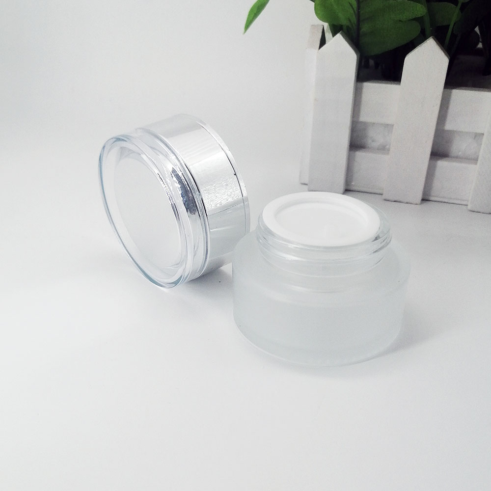 20g glass frosting cream jar with silver acrylic cover eye cream skin care packaging container glass empty bottle