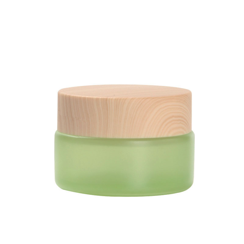 20g green matte glass cream jar skin care products eye cream cosmetic container with wood grain plastic lid