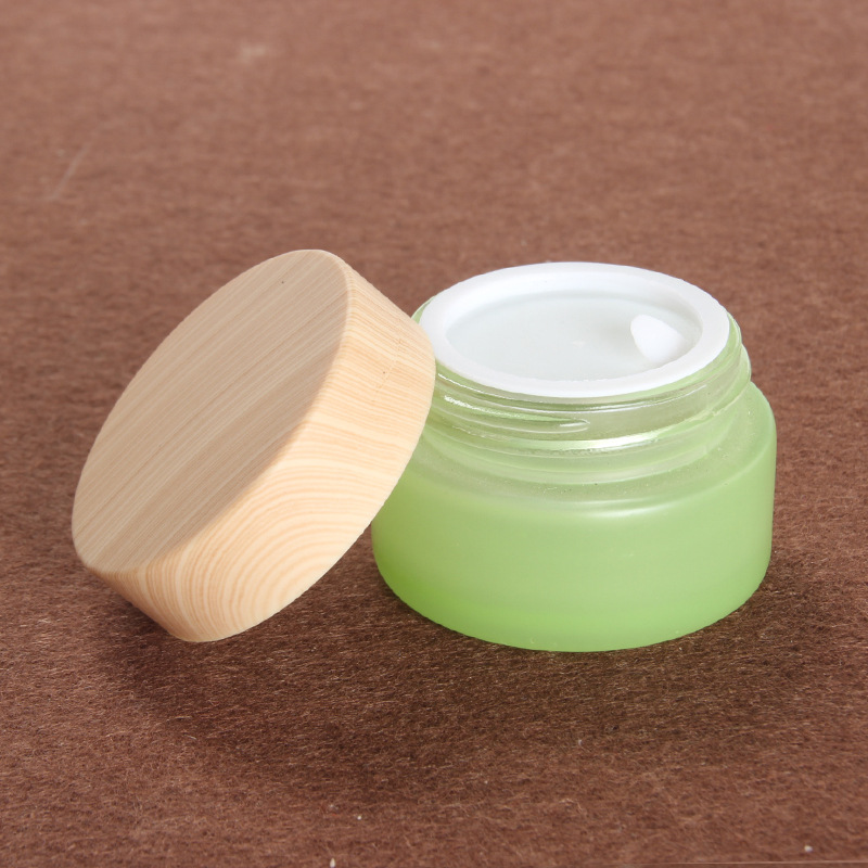 20g green matte glass cream jar skin care products eye cream cosmetic container with wood grain plastic lid
