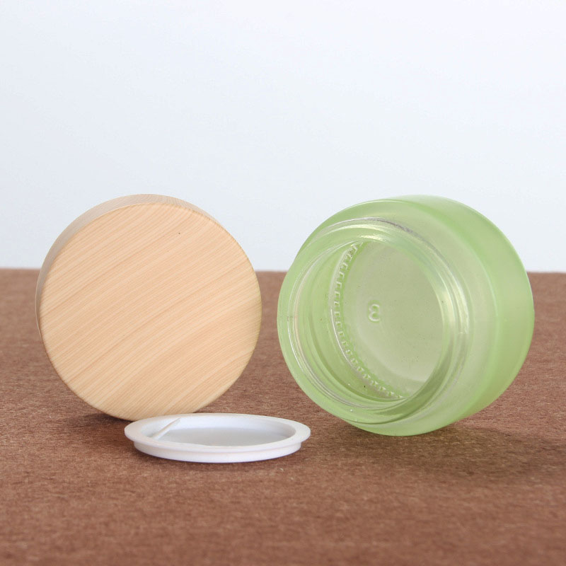 20g green matte glass cream jar skin care products eye cream cosmetic container with wood grain plastic lid