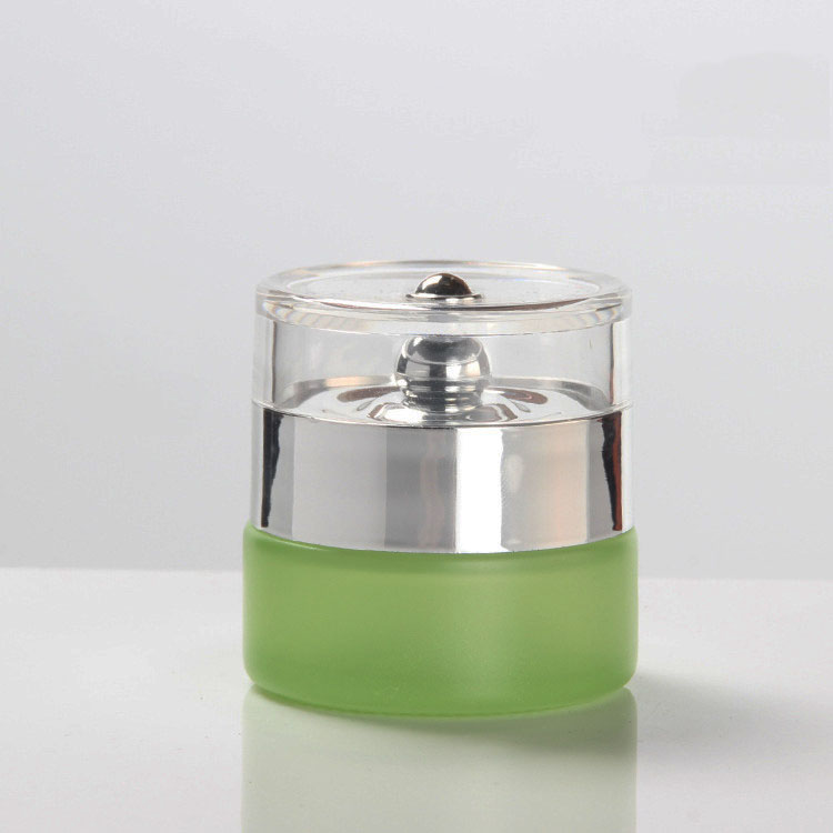 20g green scrub cosmetic glass jar skin care cream container packaging with silver acrylic lid