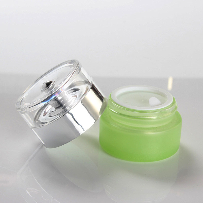 20g green scrub cosmetic glass jar skin care cream container packaging with silver acrylic lid