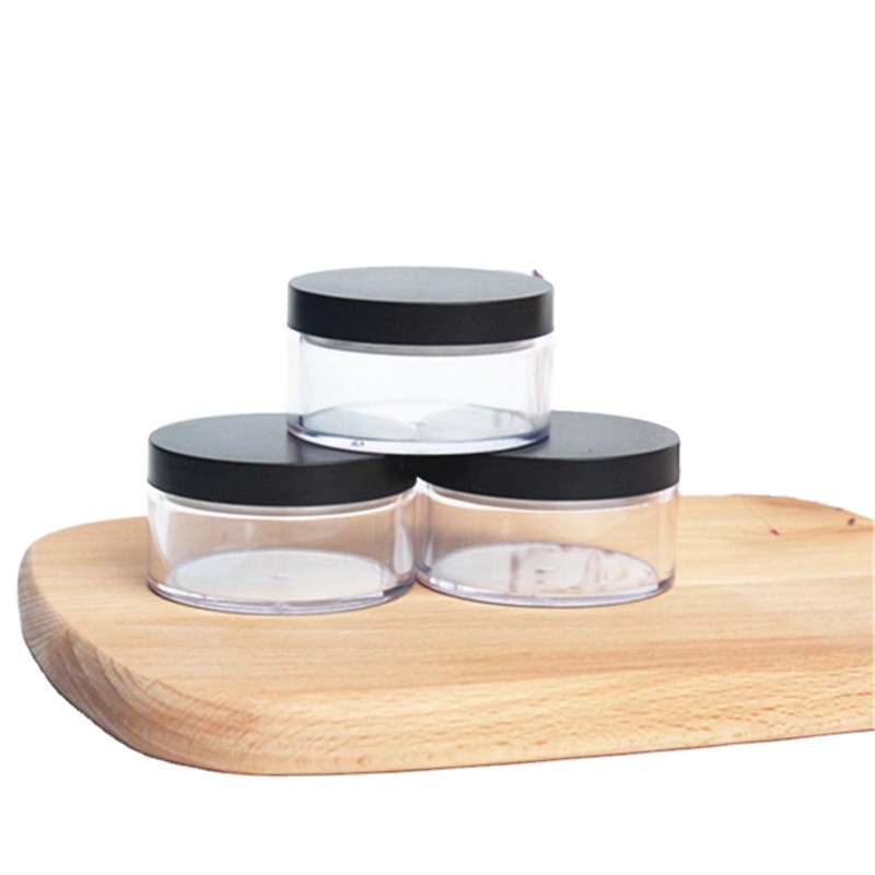 20g plastic Loose Powder Jar, clear empty cosmetic container with black cap