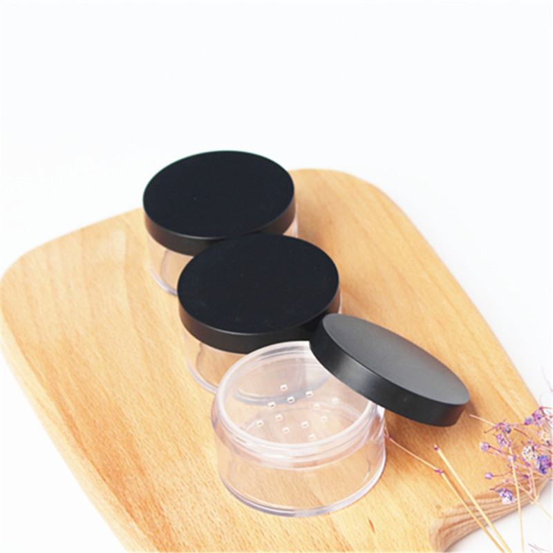 20g plastic Loose Powder Jar, clear empty cosmetic container with black cap
