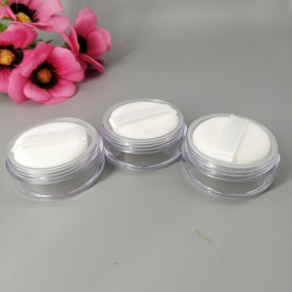 20g transparent loose powder empty jar cosmetic packaging container with puff and sieve
