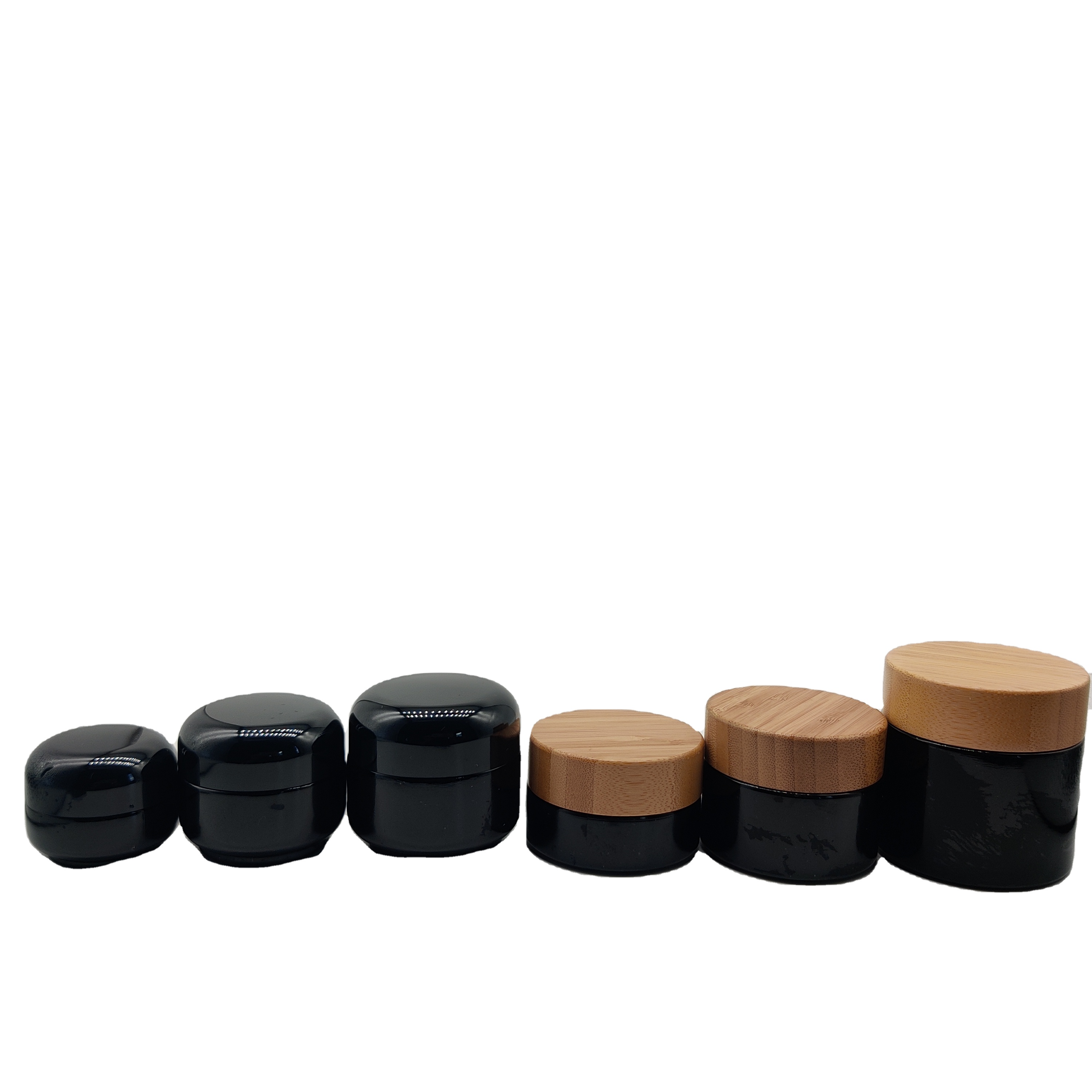 20g30g50g Black Cosmetic Glass Footed Jar for Skin Care Eye Face Cream with Bamboo Plastic Lid