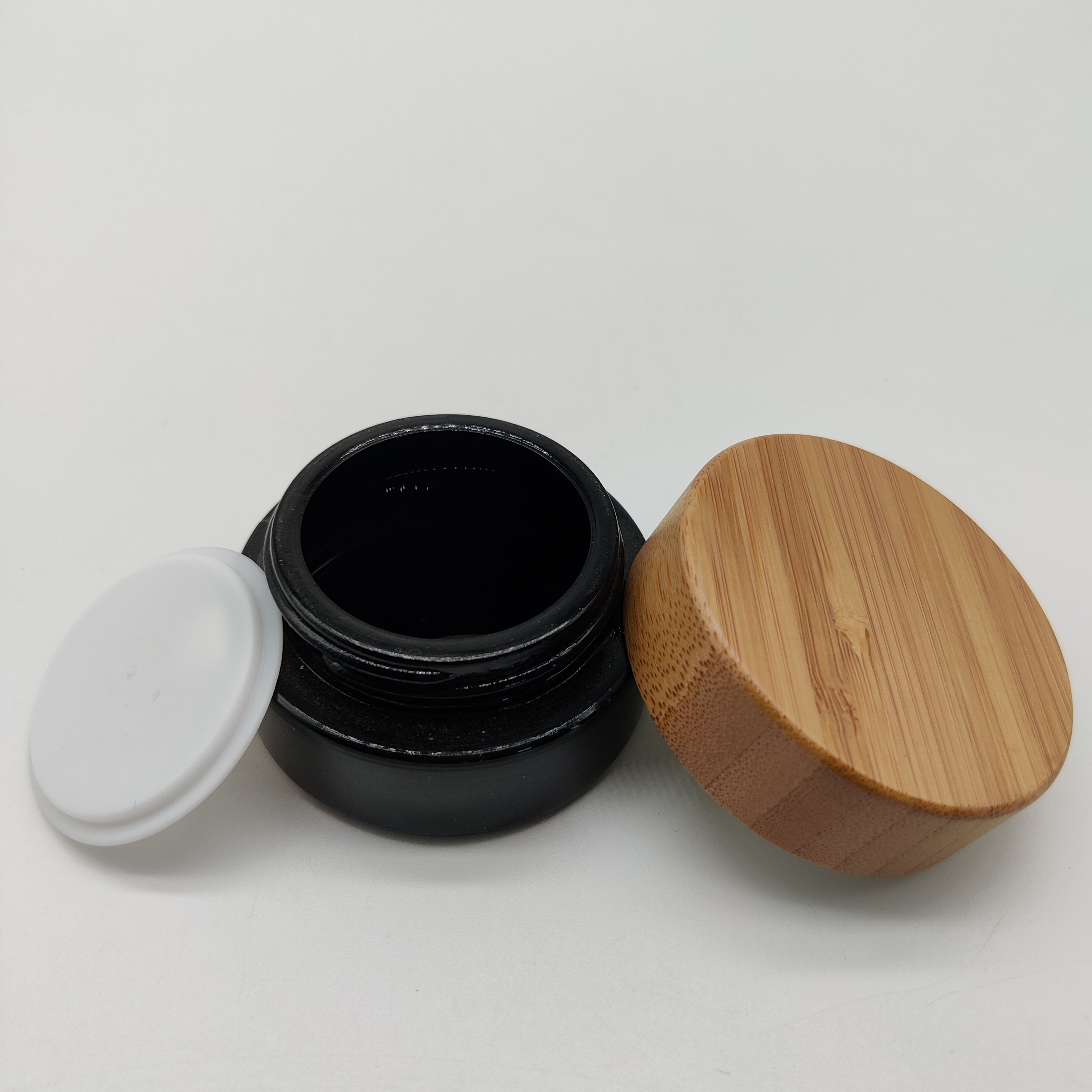 20g30g50g Black Cosmetic Glass Footed Jar for Skin Care Eye Face Cream with Bamboo Plastic Lid