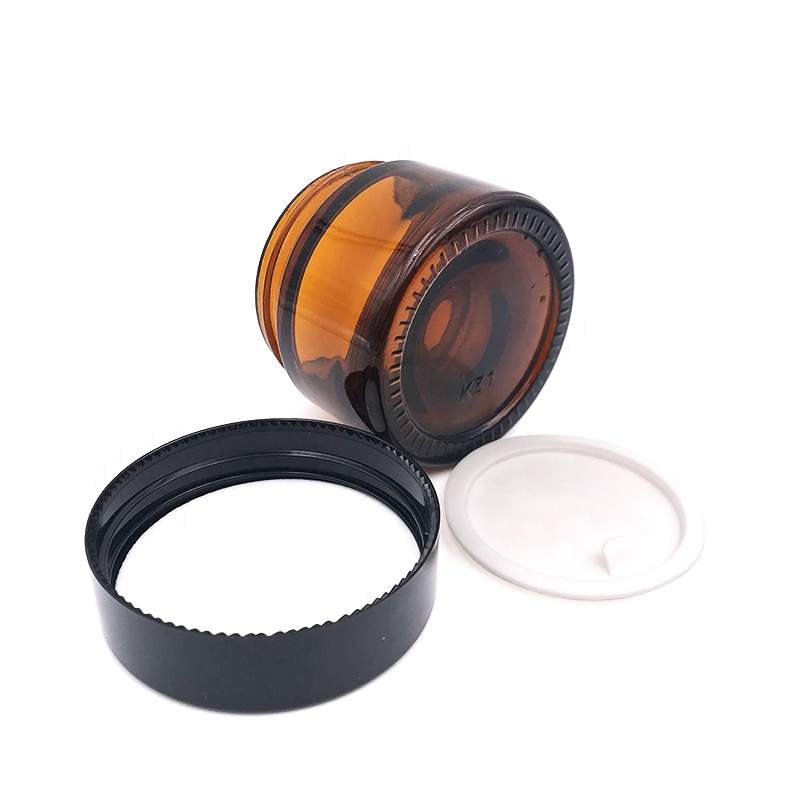 20ml 1 oz 2 oz 30ml 30 ml 50ml 60ml 100ml empty cosmetic cream amber glass jar with black plastic lid