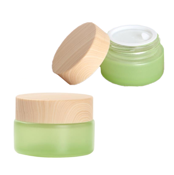 20ml 20g 0.7oz empty green frosted glass cosmetic skincare face scrub cream jars with bamboo cap lid CBD concentrate container