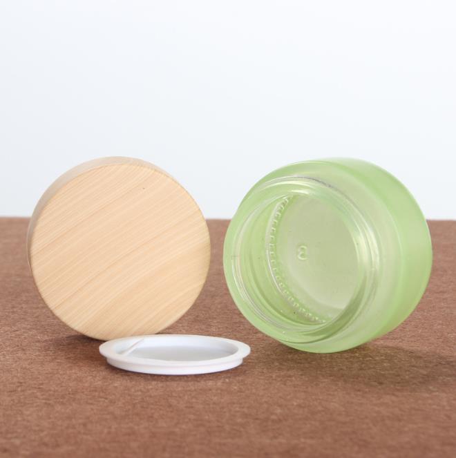 20ml 20g 0.7oz empty green frosted glass cosmetic skincare face scrub cream jars with bamboo cap lid CBD concentrate container