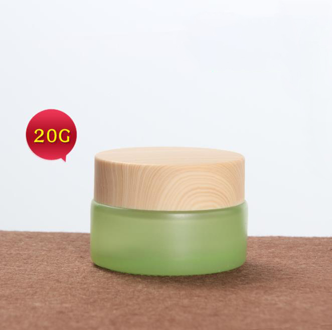 20ml 20g 0.7oz empty green frosted glass cosmetic skincare face scrub cream jars with bamboo cap lid CBD concentrate container