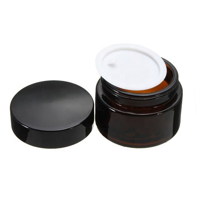 20ml 20g Amber Glass Cream Screwtop Jar with Black Plastic Lid