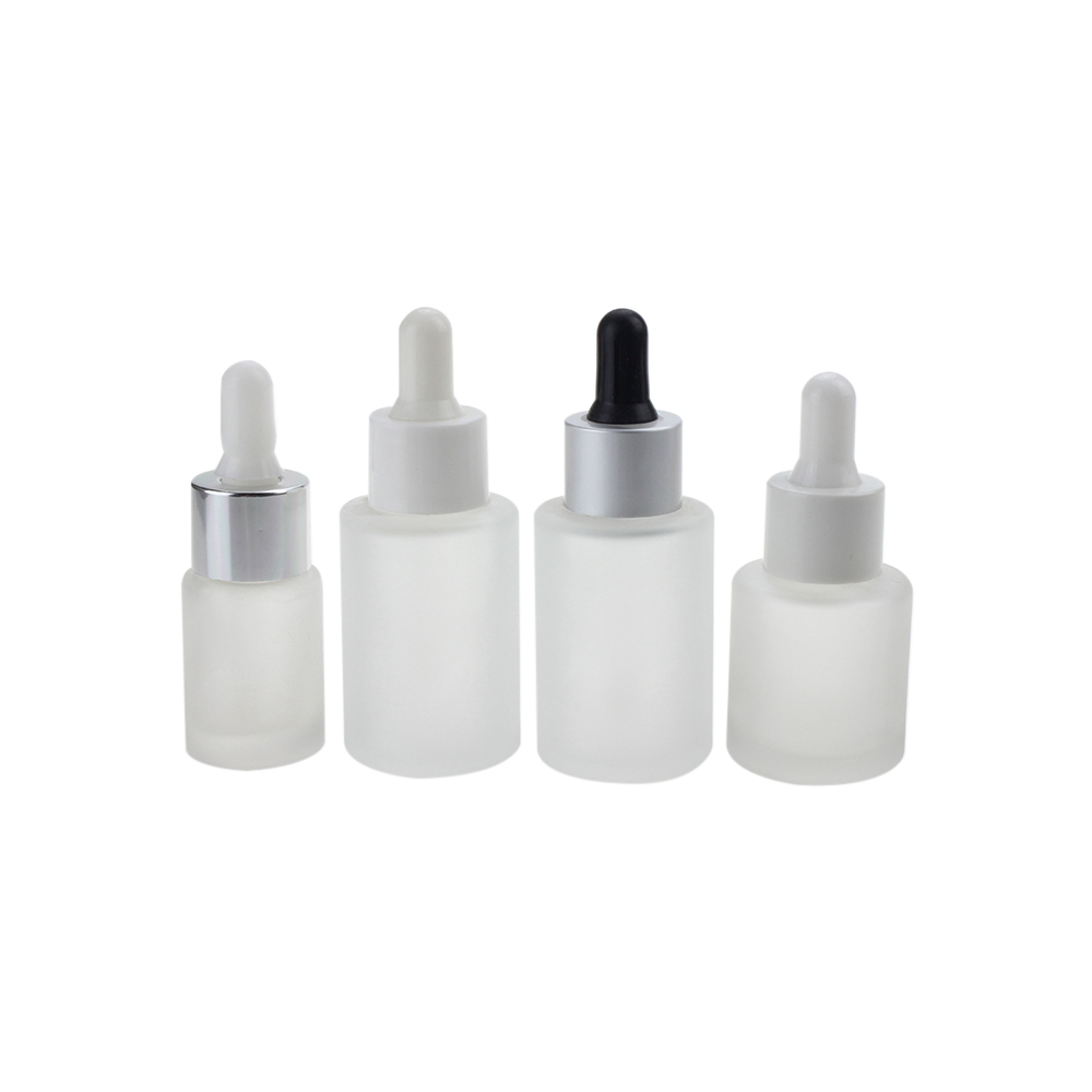20ml 25ml 30ml Frosted Clear Glass Empty Package Serum Dropper Bottle, E-liquid Fancy Glass Bottle with Metal Cap