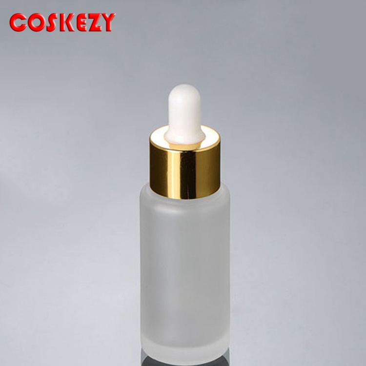 20ml 25ml 30ml Frosted Clear Glass Empty Package Serum Dropper Bottle, E-liquid Fancy Glass Bottle with Metal Cap