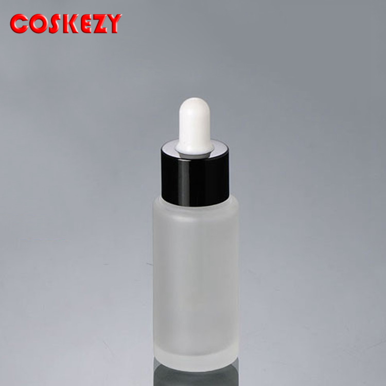 20ml 25ml 30ml Frosted Clear Glass Empty Package Serum Dropper Bottle, E-liquid Fancy Glass Bottle with Metal Cap