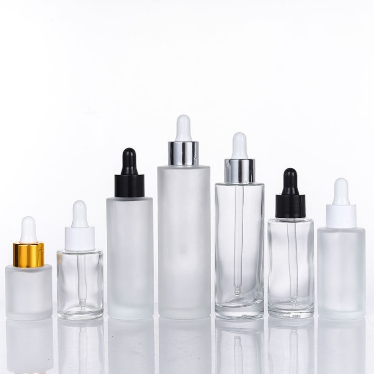 20ml 30 ml 40ml 50ml 60ml 80ml 100ml clear color  round cylinder flat shoulder glass dropper bottle for serum essential oil