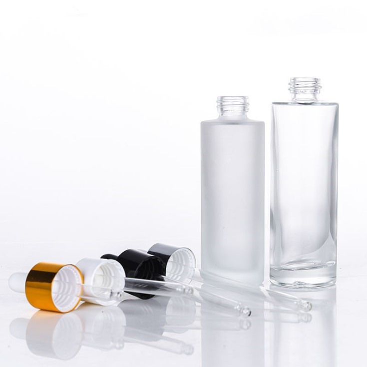 20ml 30 ml 40ml 50ml 60ml 80ml 100ml clear color round cylinder flat shoulder glass dropper bottle for serum essential oil